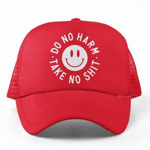 🆕Do No Harm Take No Sh*t Smiley Red Foam Trucker Hat Mesh Snapback Cap
